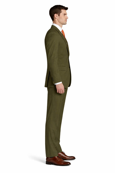 Mens Olive Regular Fit Single Breasted Two-Button Two-Piece Suit