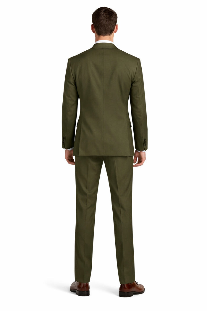 Mens Olive Regular Fit Single Breasted Two-Button Two-Piece Suit