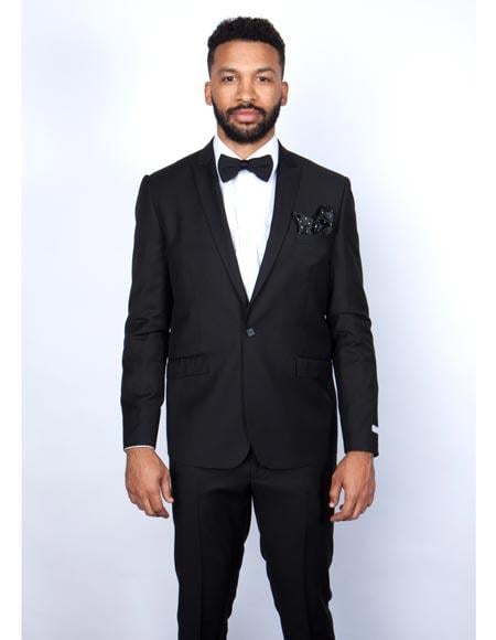 Men's Black  Skinny 100% Wool Suit 1 34-Shrt-ExSml-SM3349  - from alligatorwarehouse.com