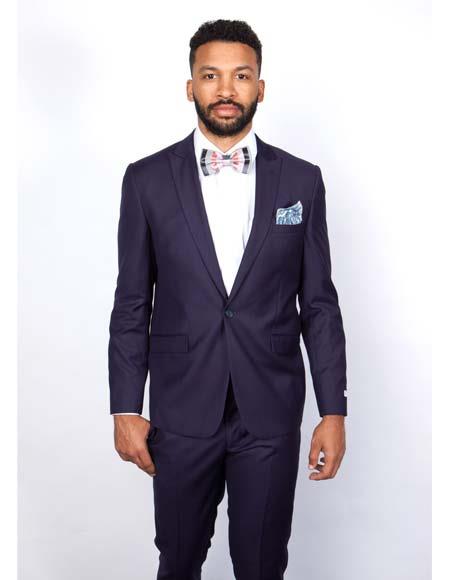 Men’s Slim Fit 100% Wool Suit by Rossiman Rossi – Peak Lapel Jacket & Plum Tapered Pants