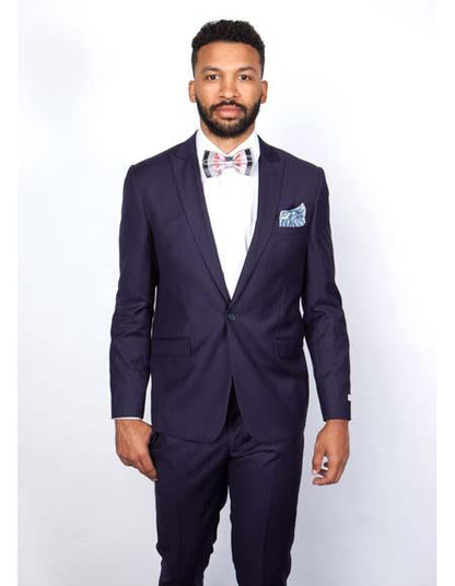Men's Rossiman Rossi Man Brand Tapered Plum Leg Lower Rise Pant & Get Skinny 1 Button Slim Fit Peak Lapels Suit 100% Wool