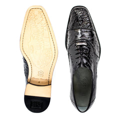 Men's Belvedere Onesto Ostrich Quill & Crocodile Cap Toe Dress Shoe in Black