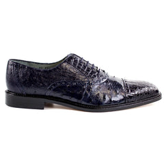 Men's Belvedere Onesto Ostrich Quill & Crocodile Cap Toe Dress Shoe in Navy