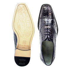 Men's Belvedere Onesto Ostrich Quill & Crocodile Cap Toe Dress Shoe in Navy