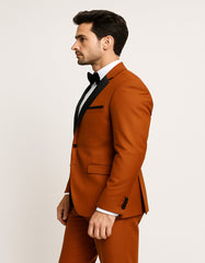 Men's Burnt Orange Tuxedo Suit ƒ?? 3-Piece Slim Fit with Black Satin Shawl Lapel