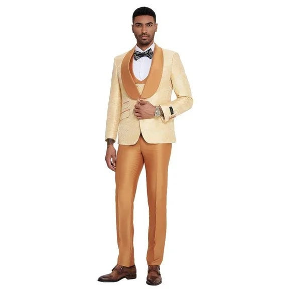 2026 Prom Special Orange Tuxedo Suit w/ Double-Breasted Vest by Tazzio