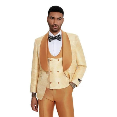 2025 Prom Special Orange Tuxedo Suit w/ Double-Breasted Vest by Tazzio 2   - from alligatorwarehouse.com