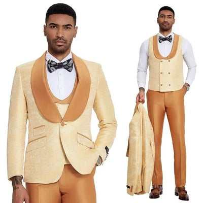 2025 Prom Special Orange Tuxedo Suit w/ Double-Breasted Vest by Tazzio 1   - from alligatorwarehouse.com