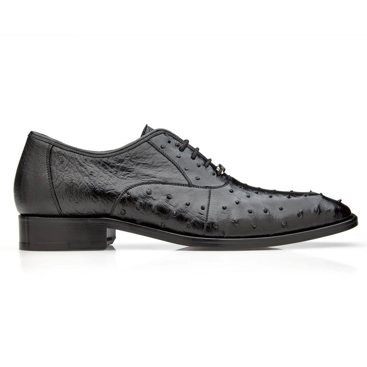 Men's Belvedere Orlando Ostrich Quill Plain Toe Dress Shoe in Black 1 MEN D01 BLACK-M-14  - from alligatorwarehouse.com