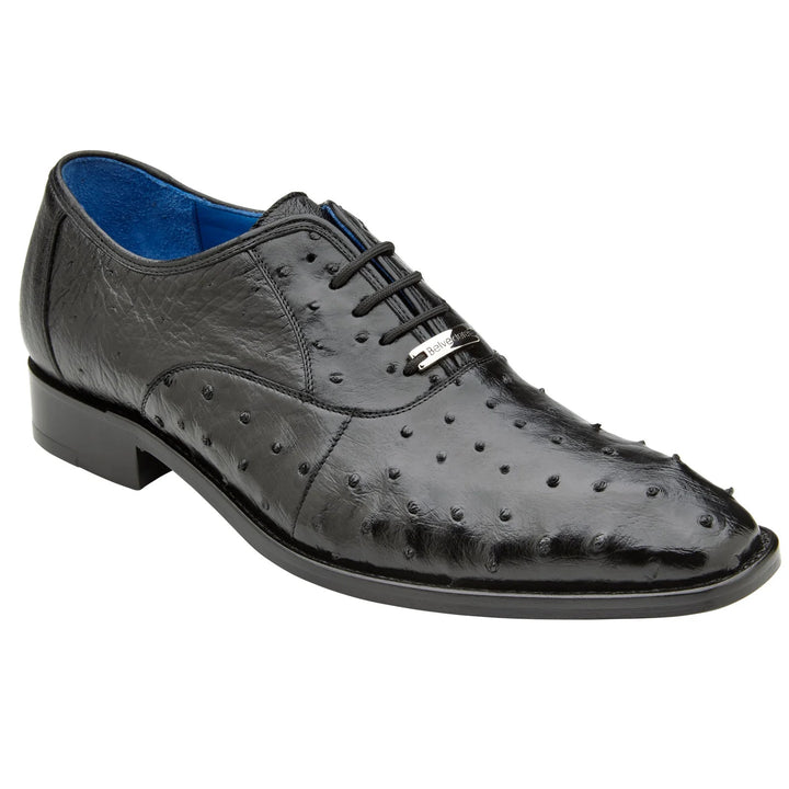 Men's Belvedere Orlando Ostrich Quill Plain Toe Dress Shoe in Black