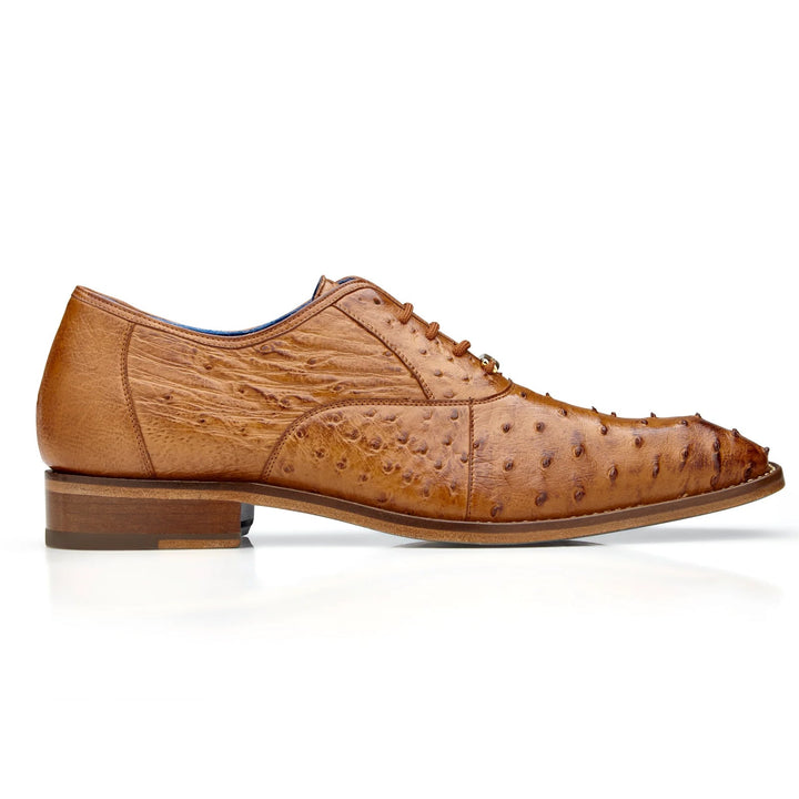 Men's Belvedere Orlando Ostrich Quill Plain Toe Dress Shoe in Antique Peanut 1 MEN D01 ANT. PEANUT-M-12  - from alligatorwarehouse.com