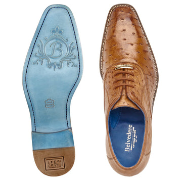 Men's Belvedere Orlando Ostrich Quill Plain Toe Dress Shoe in Antique Peanut 3 MEN D01 ANT. PEANUT-M-12  - from alligatorwarehouse.com