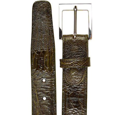 Men's Belvedere Genuine Ostrich Leg Dress Belt in Olive Green 1 MEN 2000 OLIVE-44-OSTRICH LEG BELT  - from alligatorwarehouse.com