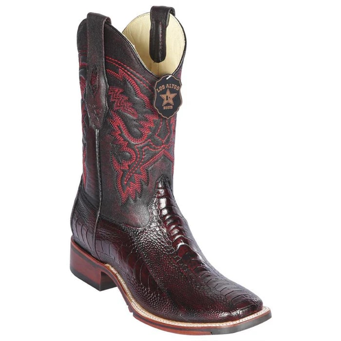 Los Altos Boots - Mens Dress Cowboy Boot - Low Priced Ostrich Leg Square Toe Cowboy Boots - in Black Cherry