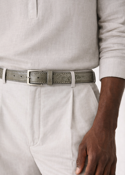 Belvedere Ostrich Leg Belt - Gray Luxury Shoe