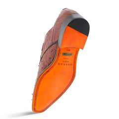 Mezlan Men's Genuine Full Quill Ostrich Leg Monk Strap Brown Shoes