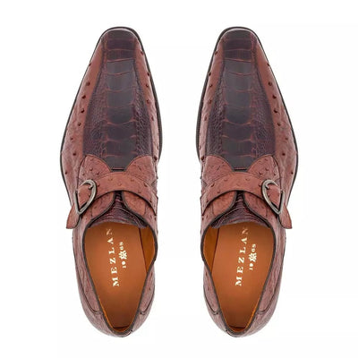 Men's Genuine Full Quill Ostrich Leg Monk Strap Brown Shoes By Mezlan Made in Spain Brand 2   - from alligatorwarehouse.com