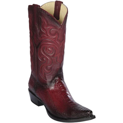Los Altos Boots - Mens Dress Cowboy Boot - Low Priced Ostrich Leg Snip Toe Faded Burgundy Western Boots- in Burgundy 1   - from alligatorwarehouse.com