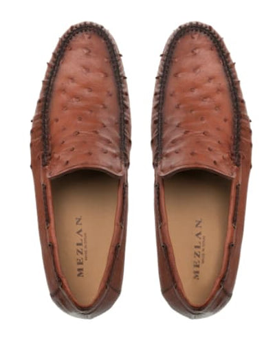 Genuine Ostrich Moccasin Slip On Brandy By Mezlan Made In Spain Brand 3   - from alligatorwarehouse.com