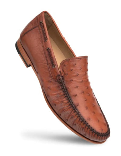 Genuine Ostrich Moccasin Slip On Brandy By Mezlan Made In Spain Brand 1   - from alligatorwarehouse.com