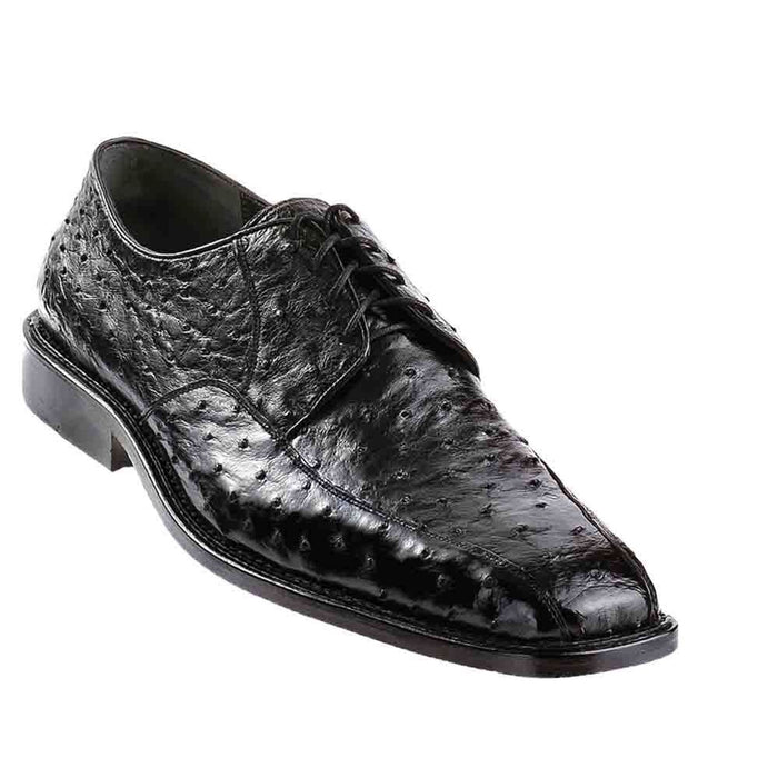 Men’s Los Altos Black Full Quill Ostrich Lace-Up Dress Shoes, Bicycle Toe Formal Shoes