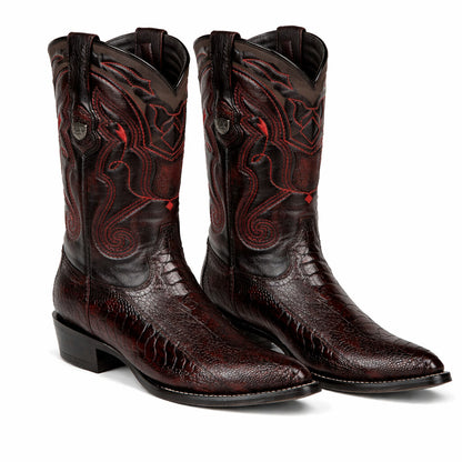 Black Cherry Ostrich Cowboy Boots J-Toe