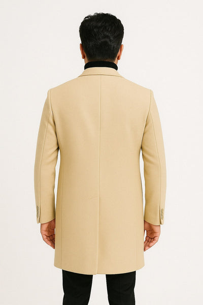 Mens Beige Wool Overcoat with Classic Notch Lapel and Single-Breasted Closure - Light Tan Sand Color 2   - from alligatorwarehouse.com
