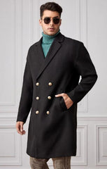 Men Lapel Collar Double Breasted Overcoat