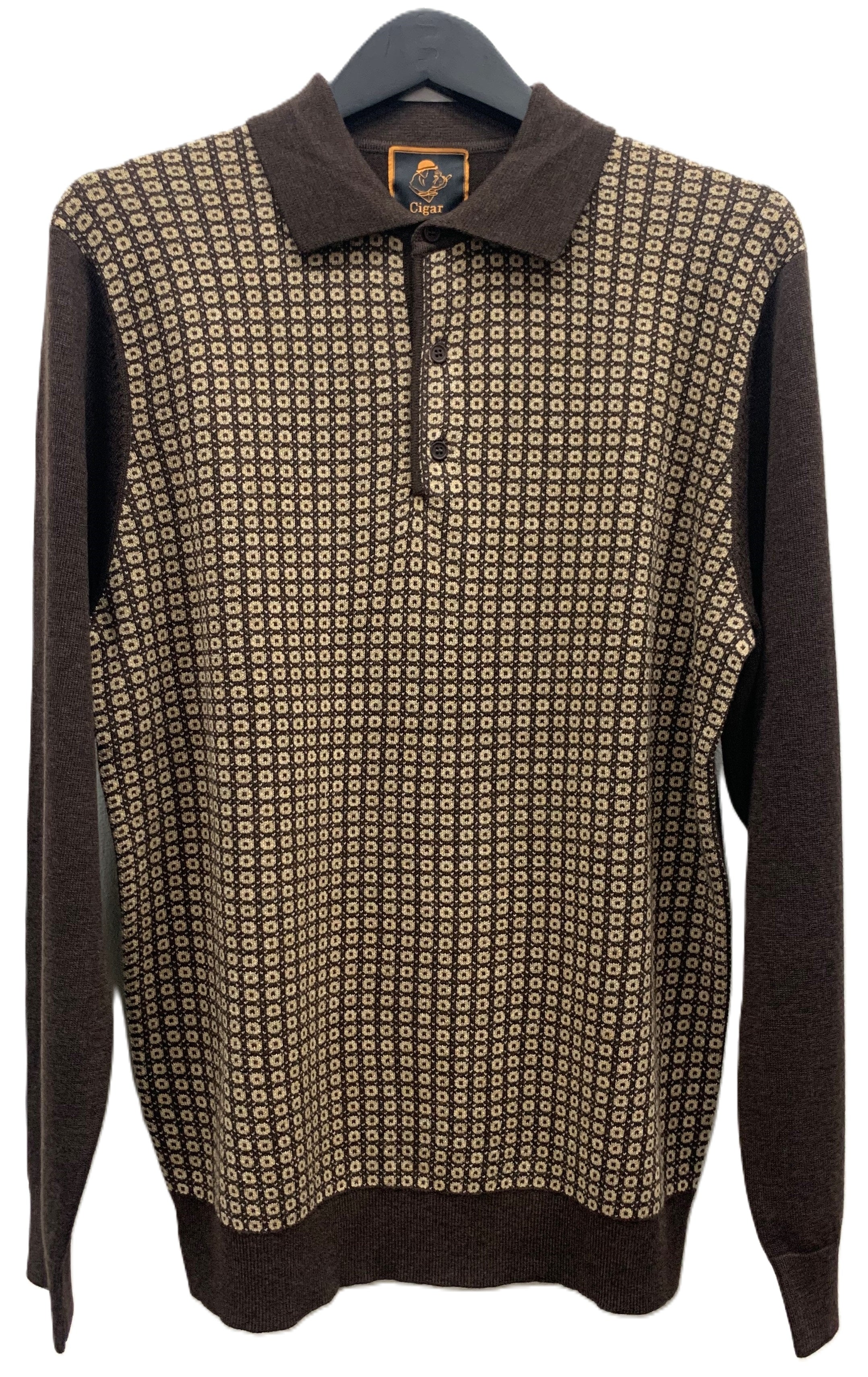 Cigar Couture 3 Button Pullover Polo Sweater - Brown 1   - from alligatorwarehouse.com