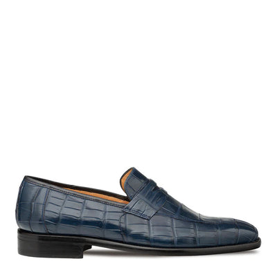 Piccolo Alligator Penny Loafer Blue By Mezlan Made In Spain Brand 2   - from alligatorwarehouse.com