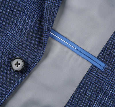 Mens Two Button Classic Fit Sport Coat Blazer In Navy Blue Windowpane Plaid 5   - from alligatorwarehouse.com