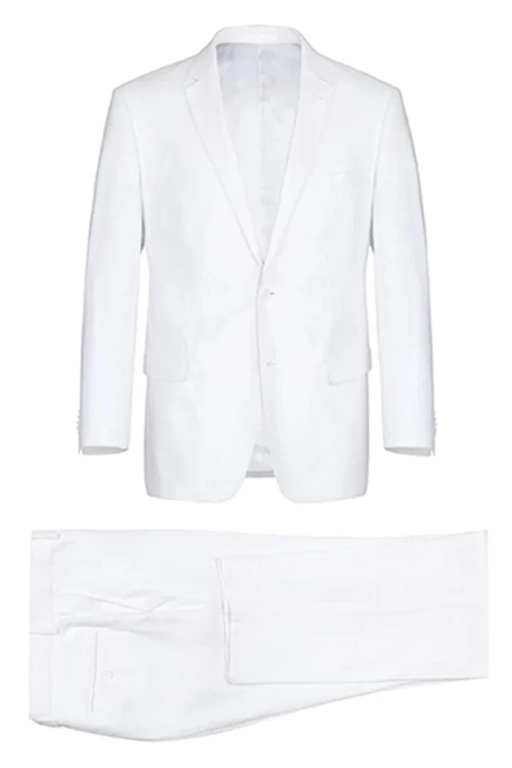 White Wedding Suit For Men - Perfect For Groom - Mens Basic Two Button Classic Fit Linen Summer Suit In White