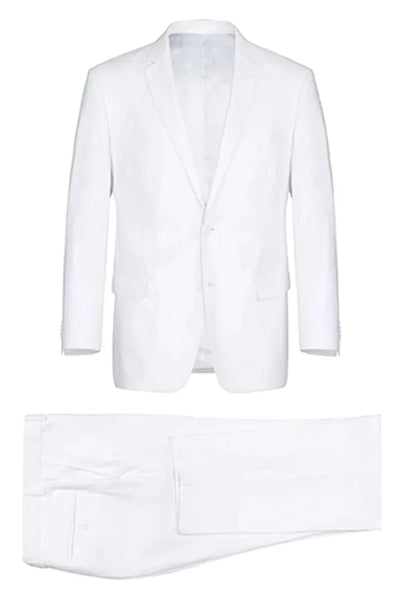 White Wedding Suit For Men - Perfect For Groom - Mens Basic Two Button Classic Fit Linen Summer Suit In White 1   - from alligatorwarehouse.com