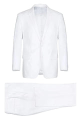 White Wedding Suit For Men - Perfect For Groom - Mens Basic Two Button Classic Fit Linen Summer Suit In White