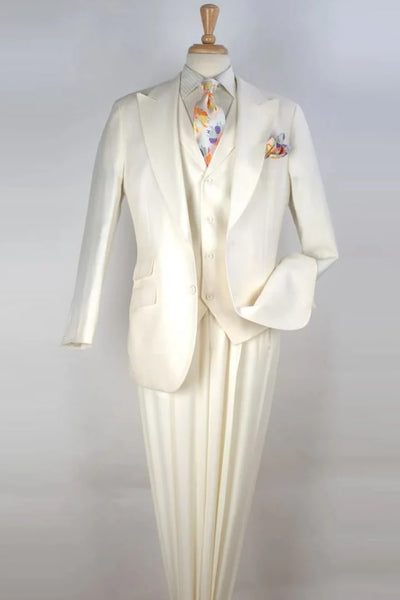 White Wedding Suit For Men - Perfect For Groom - Mens White Wide Peak Lapel Vested Suit In Super 150's Merino Wool 1   - from alligatorwarehouse.com