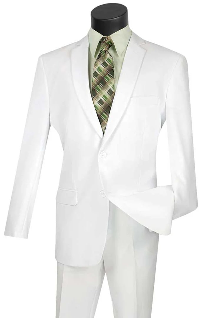 White Wedding Suit For Men - Perfect For Groom - Mens 2 Button Slim Fit Rayon Fabric Suit In White
