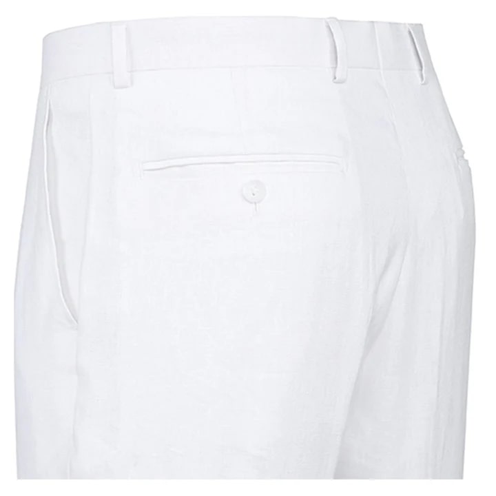 White Wedding Suit For Men - Perfect For Groom - Mens Basic Two Button Classic Fit Linen Summer Suit In White