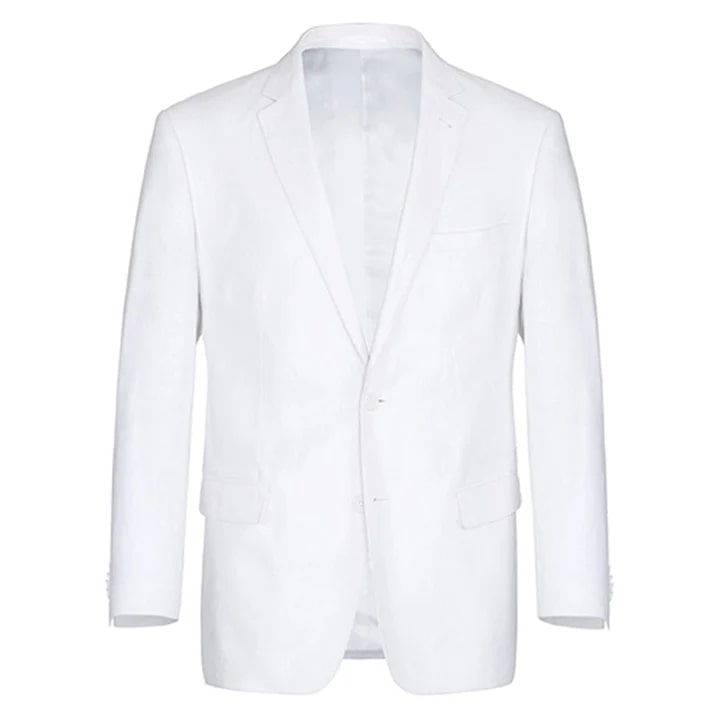 White Wedding Suit For Men - Perfect For Groom - Mens Basic Two Button Classic Fit Linen Summer Suit In White