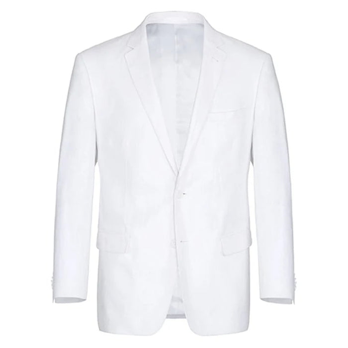 White Wedding Suit For Men - Perfect For Groom - Mens Basic Two Button Classic Fit Linen Summer Suit In White