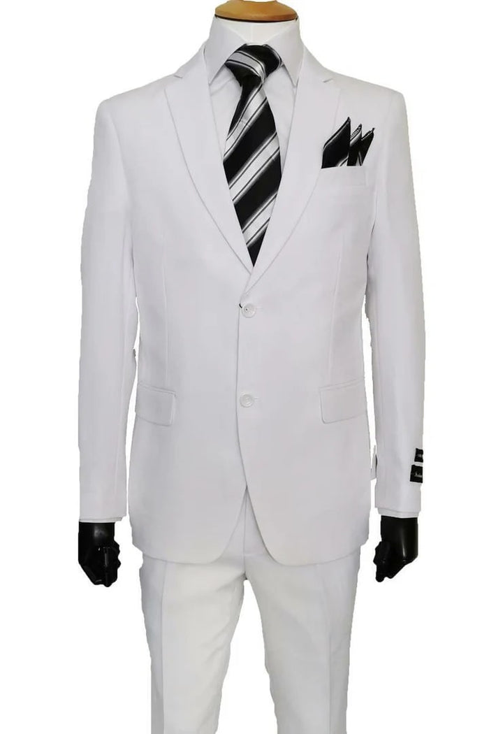 White Wedding Suit For Men - Perfect For Groom - Mens 2 Button Classic Fit Basic Rayon Fabric Suit In White