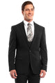 Men's One Button Peak Lapel Skinny Wedding  Prom Suit with Lowcut Vest in Black