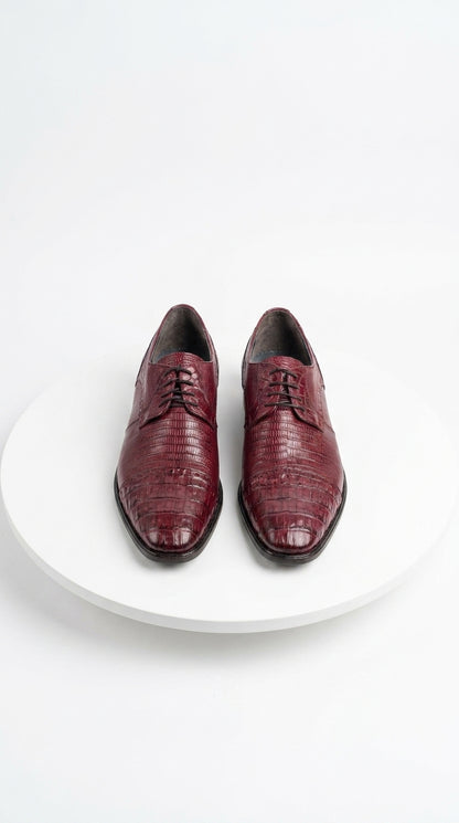 Men’s Los Altos Burgundy Lizard Crocodile Bike Toe Shoes, Exotic Lace Up Dress Shoes