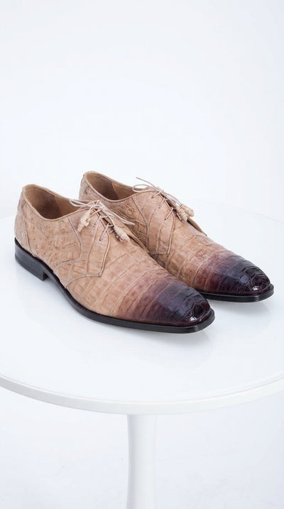 Men’s Los Altos Tan Crocodile Gator Shoes, Exotic Lace Up Dress Shoes