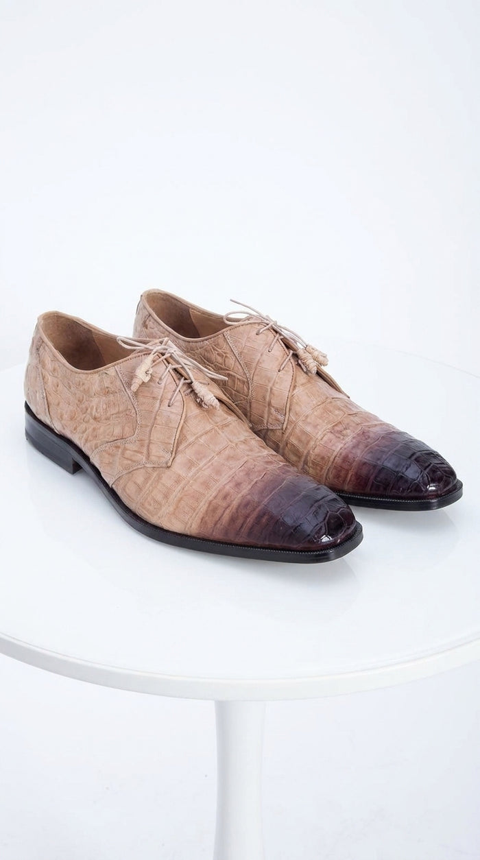 Men’s Los Altos Tan Crocodile Gator Shoes, Exotic Lace Up Dress Shoes