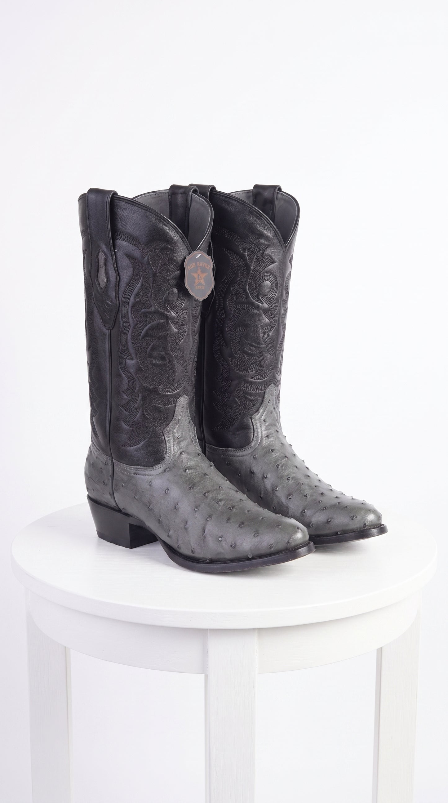 Men’s Los Altos Gray Genuine Ostrich Round Toe Boots, Exotic Western Cowboy Dress Boots