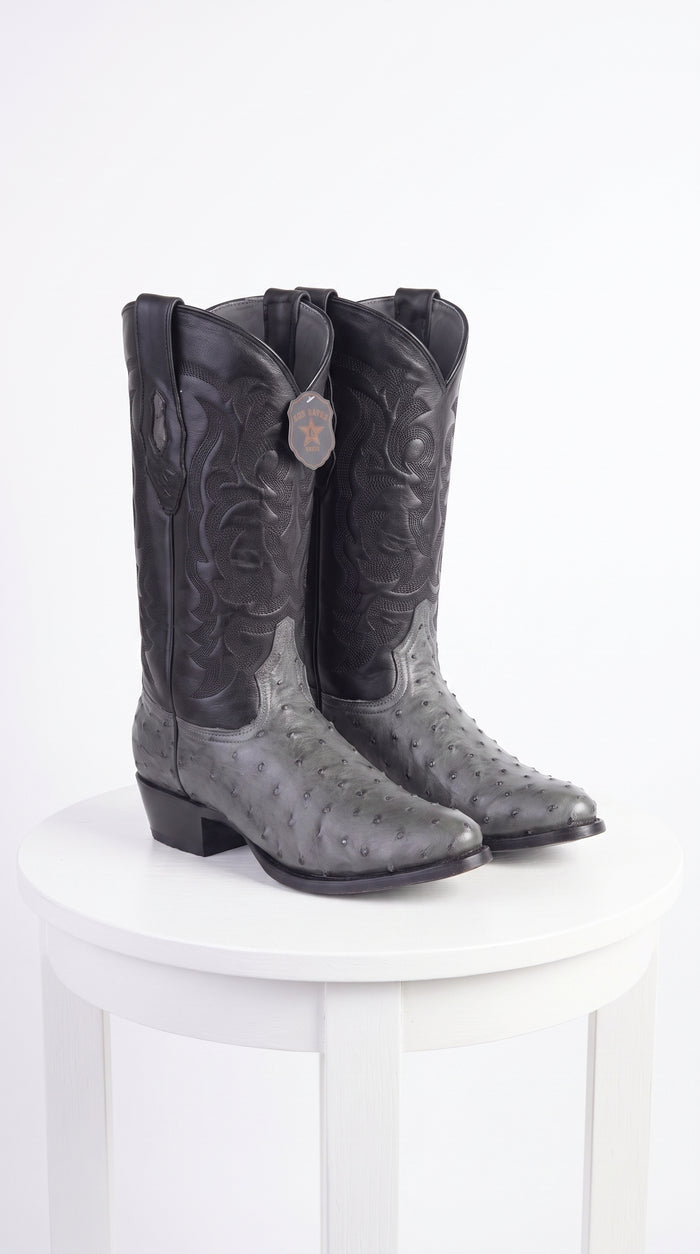 Men’s Los Altos Gray Genuine Ostrich Round Toe Boots, Exotic Western Cowboy Dress Boots