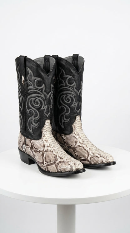 Men’s Los Altos Natural Python Snakeskin Round Toe Boots, Exotic Western Cowboy Dress Boots