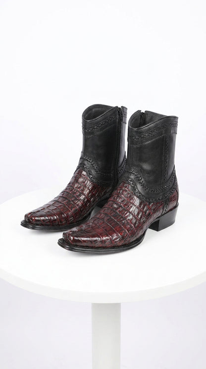 Men’s Los Altos Black Cherry Caiman Tail Low Shaft Boots, European Square Toe Dress Boots