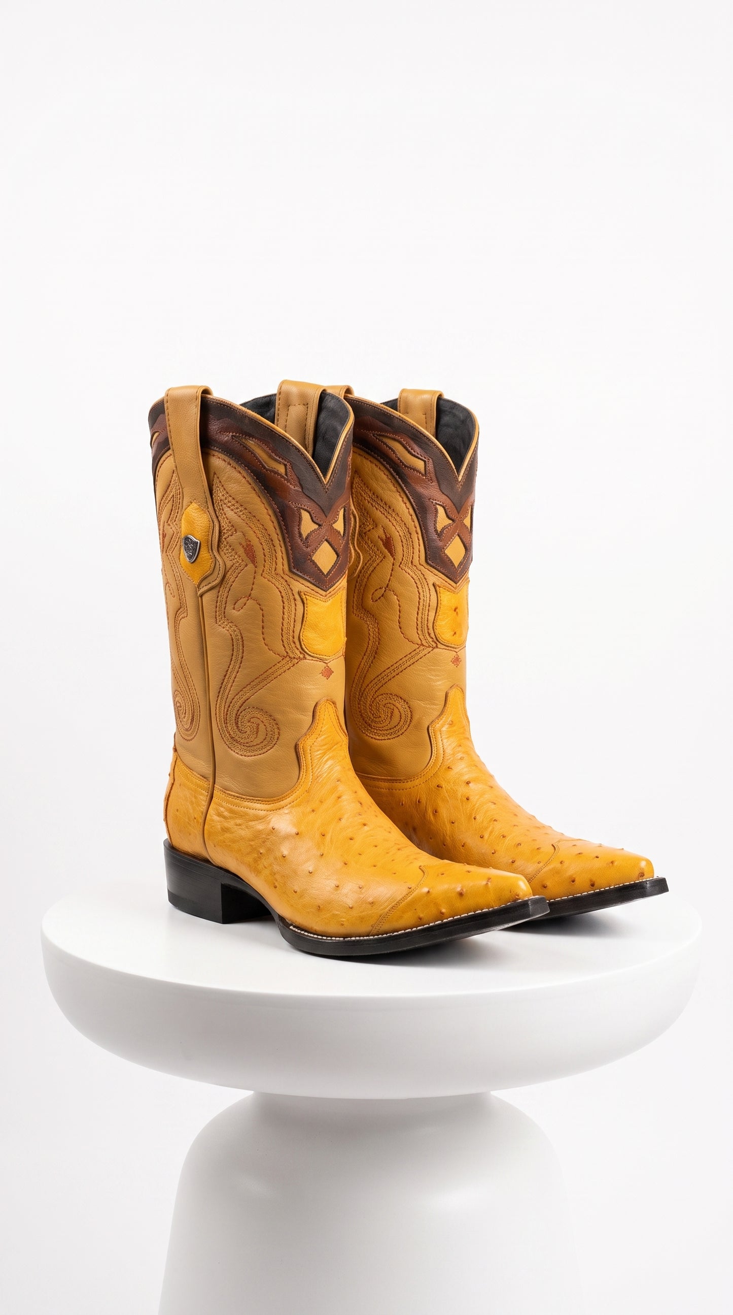 Men’s Wild West Yellow Smooth Ostrich Skin 3X Toe Boots, 29504-A Western Cowboy Dress Boots