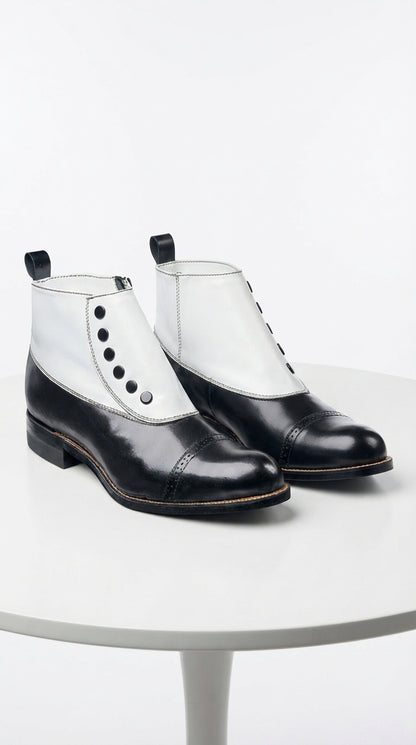 Stacy Adams Madison Black and White Spat Cap Toe Ankle Boots, Men’s Formal Dress Boots
